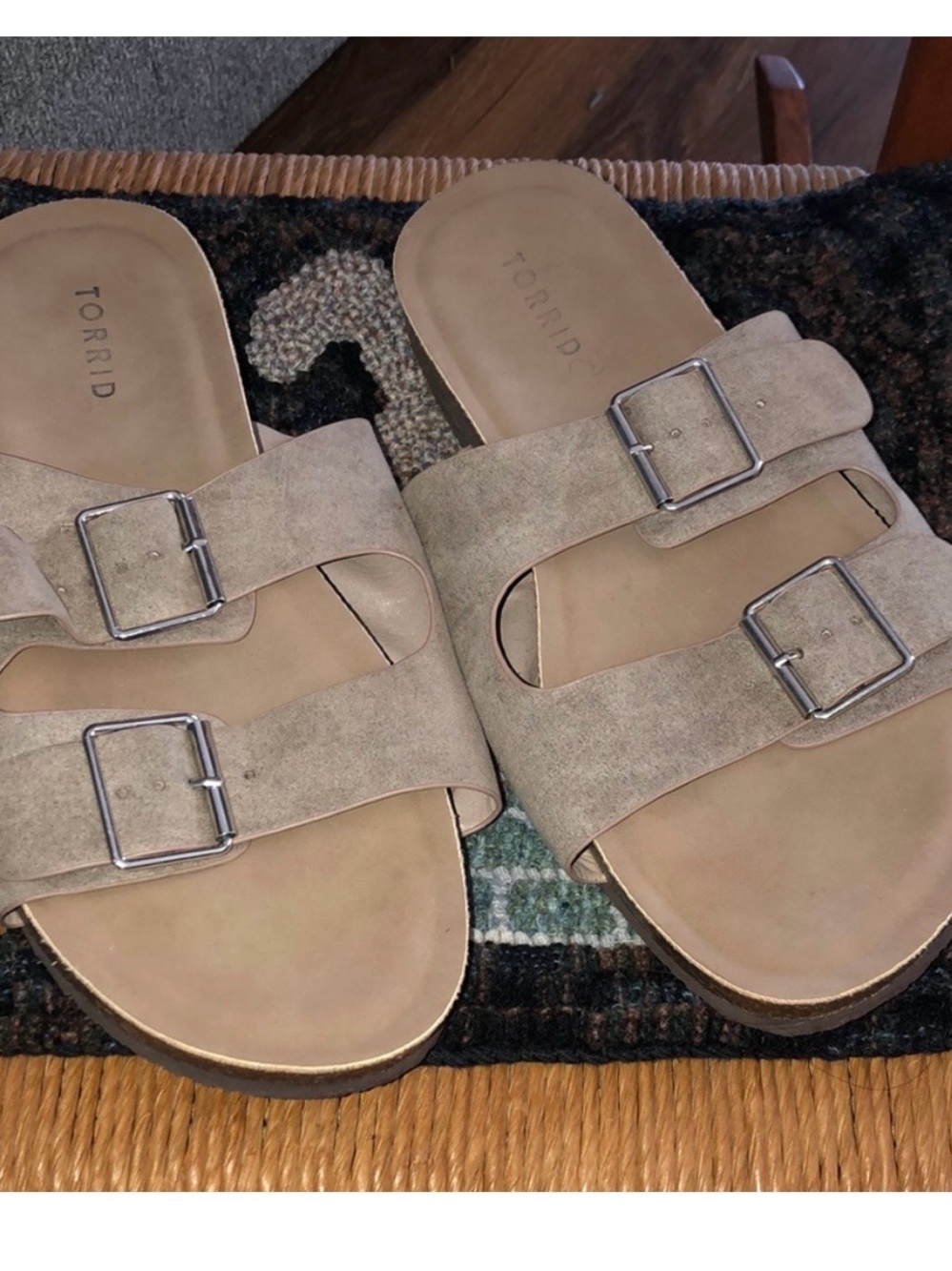 torrid Double Buckle Suede Slide Sandals in Taupe 9ww